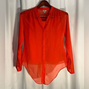 Orange-Red Worthington two piece blouse long sleeved button down V neck SMALL